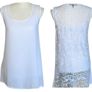 Linea Domani White Sheer Front Lace Back Swing Top Scalloped Hem With Cami Sz 6